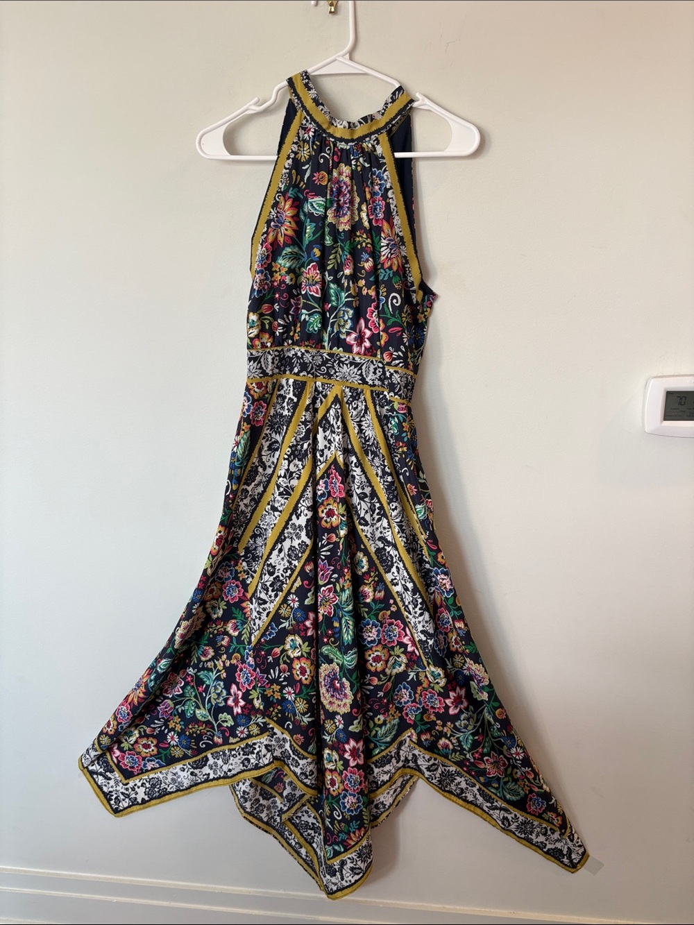 Eliza J navy Floral Halter Maxi with handkerchief hem - Picture 3 of 15